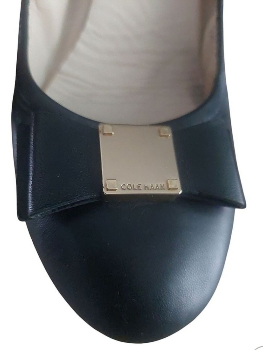 Cole Haan Black Leather Ballet Flat with Gold Plaque